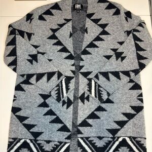FRYE Women’s Aztec Gray and Black Open Cardigan Size Medium Southwest